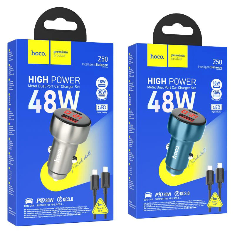 Hoco 48W USB-C + USB Port Car Charger Fast Charge Z50 Hoco 48W USB-C + USB Port Car Charger Fast Charge Z50